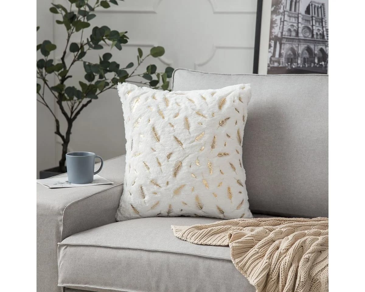 BTTO Kissenbezug 45x45cm Samt Goldfeder Motiv 4er Set