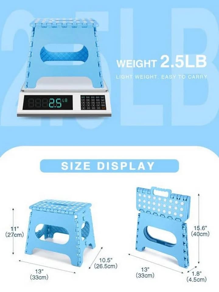 House Day Tritthocker Klappbar Hellblau Grau 136kg Tragkraft