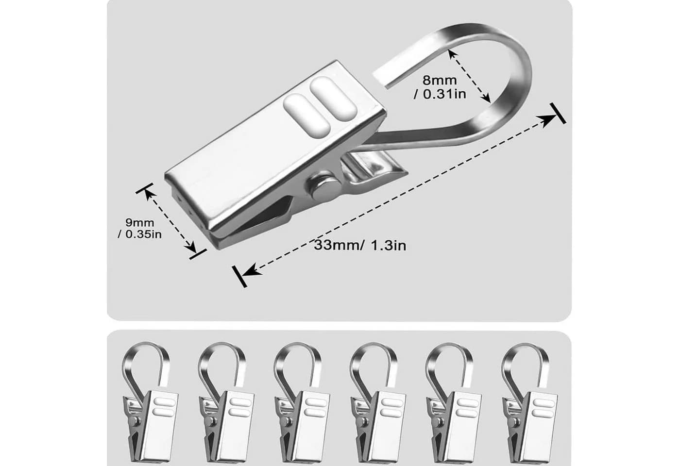 FELIXLEO Gardinenhaken Clips 20-tlg. Silber 430 Edelstahl