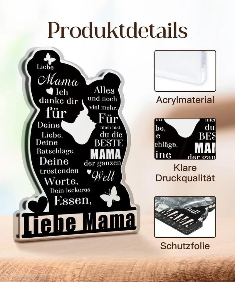 FELIXLEO Acrylschild Liebe Mama mit Holzbasis