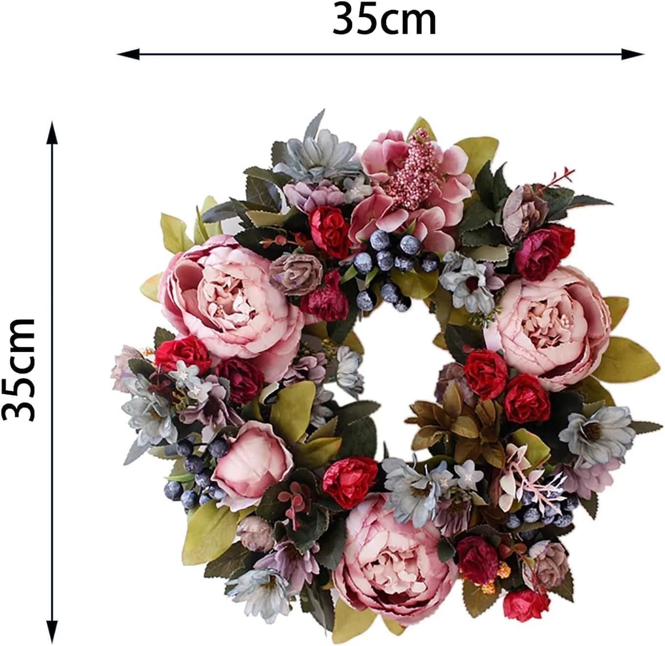 FELIXLEO Dekokranz Türkranz mit Pfingstrosen Grün/Rosa