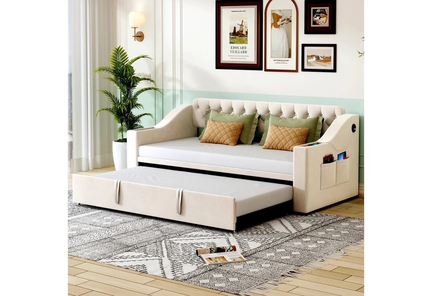 Odikalo Schlafsofa mit USB und Stauraum Beige/Grau