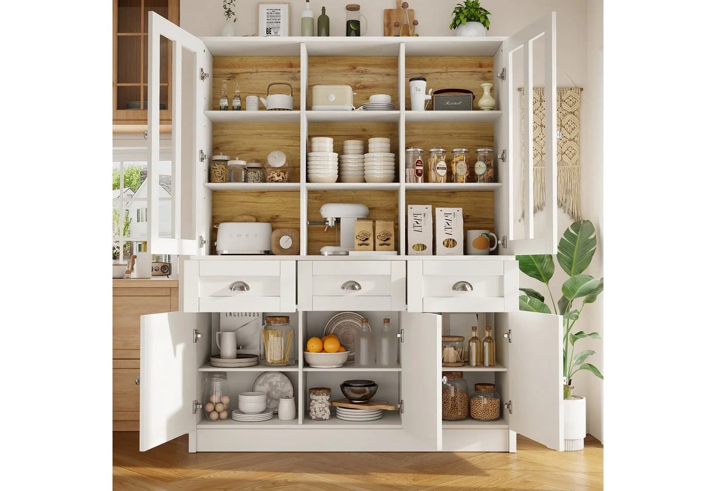 Odikalo Küchenbuffet Schwarz/Weiß Sideboard mit Akrylfront