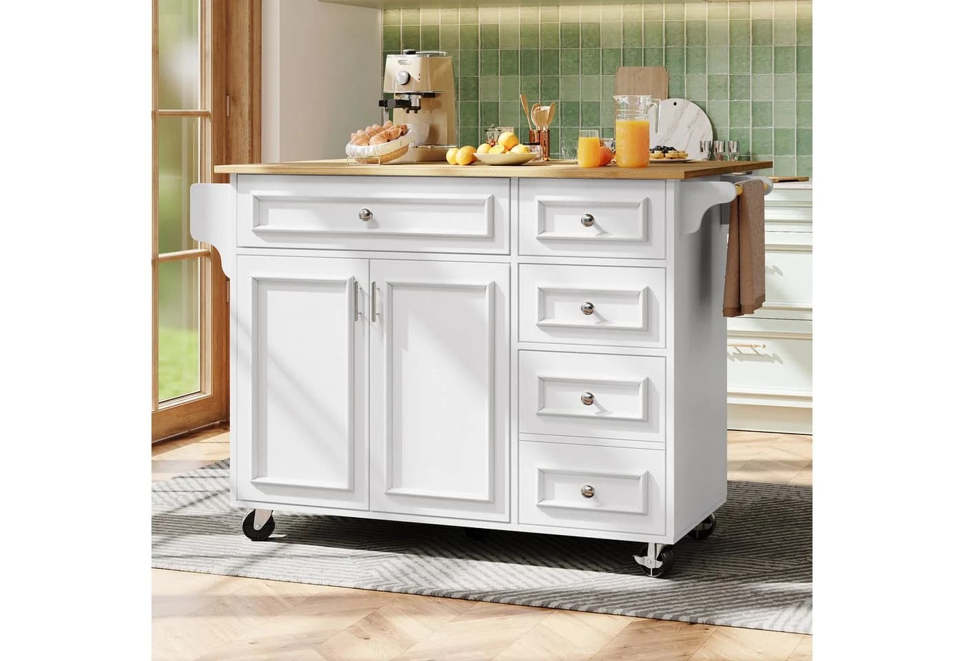 Odikalo Kücheninsel Küchenschrank Sideboard Kommode, Multifunktionale Esstisch mit Speicherraum, weiß