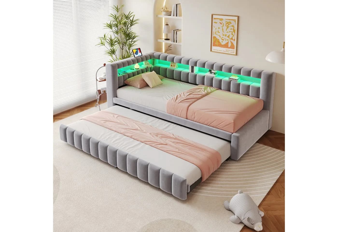 Odikalo Schlafsofa Schlafcouch Tagesbett USB Kopfteil 90x200cm Mehrfarbig