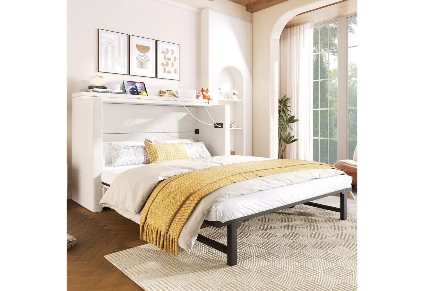 Odikalo Schrankbett Polsterbett Einzelbett 140x200 mit Schublade und USB