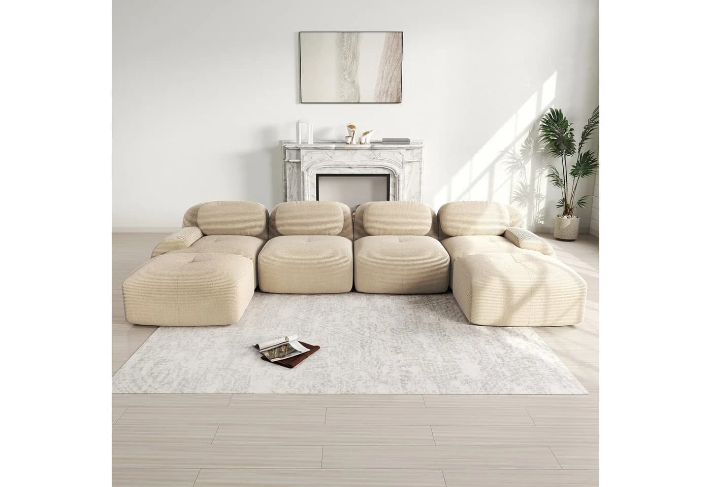 Odikalo 3-Sitzer Polstersofa Beige Modul U-Form Cord