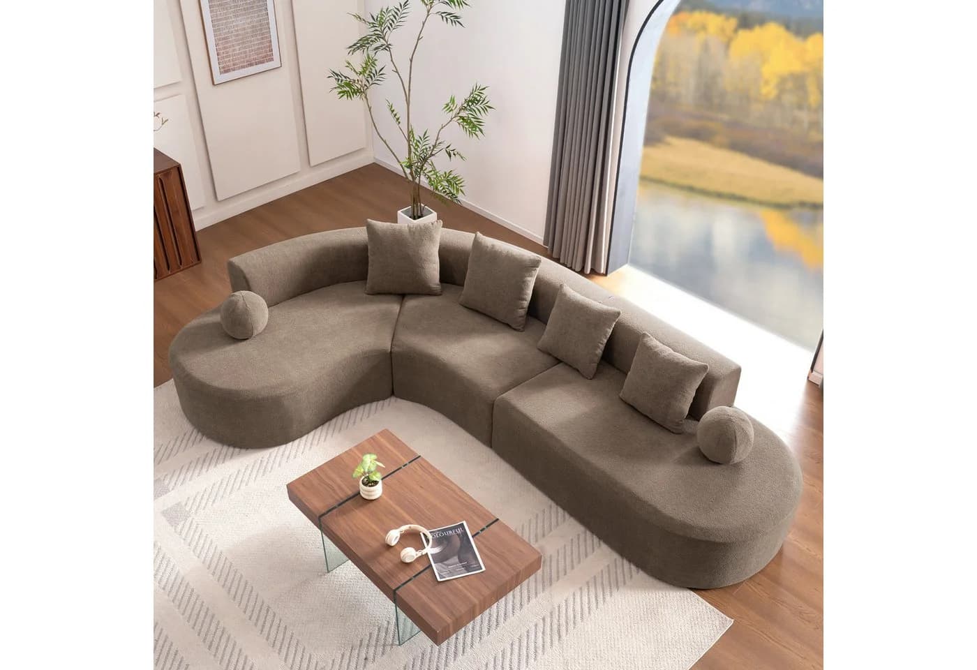 Odikalo Ecksofa Braun mit Schlaffunktion und L-Design