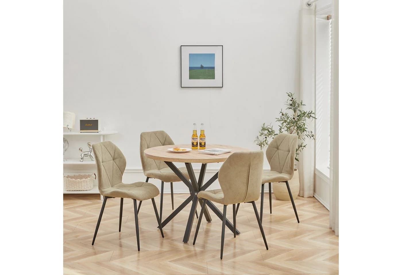 GrandCA HOME Esszimmerstuhl 4er-Set Grün Leinen Metall