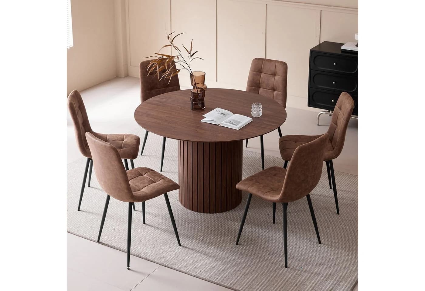 GrandCA HOME Runder Esstisch 120 cm Nordisch Braun Holzmaserung