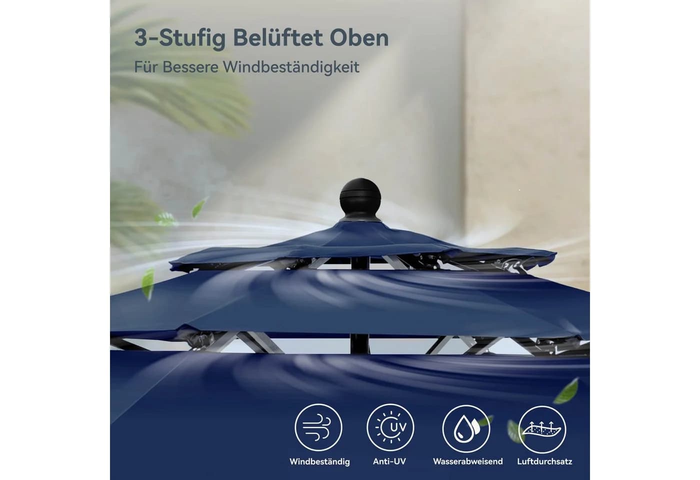 PHI VILLA Sonnenschirm Blau 300 cm mit 8 Schirmknochen