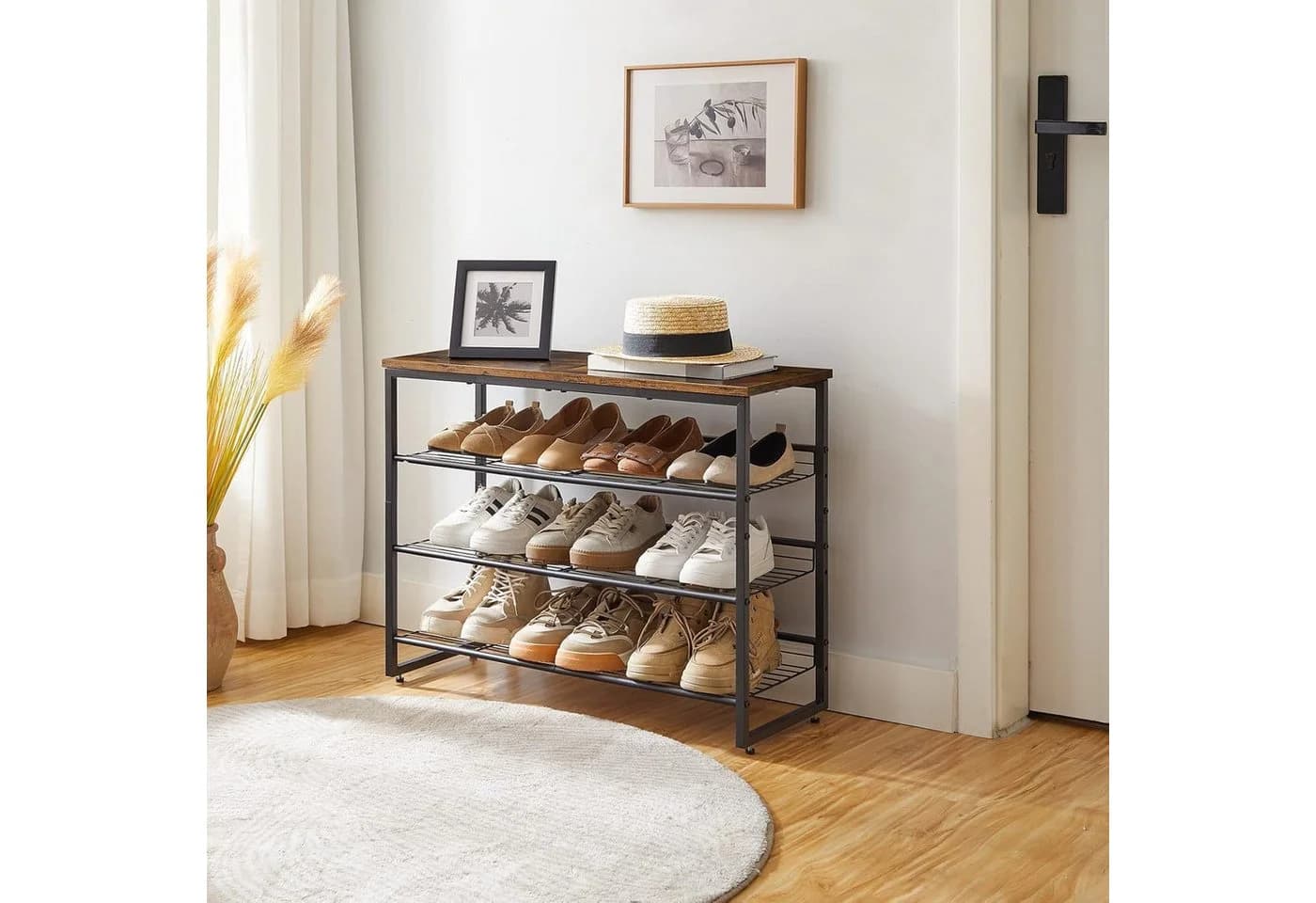 Hoobro Schuhregal 4-lagiger Schuhschrank Verstellbare Schuhablage