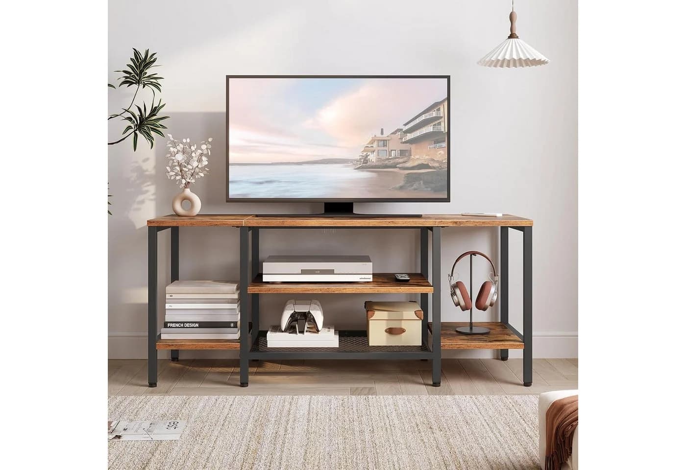 Hoobro TV-Schrank TV-Lowboard 120 cm Industrie-Design Vintage Braun/Schwarz