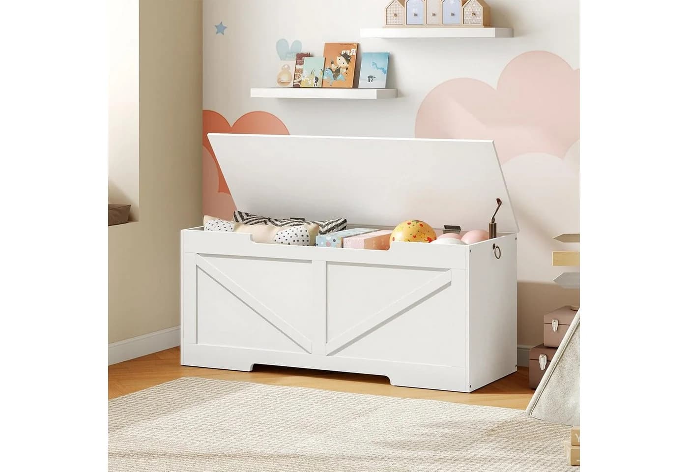 Hoobro Sitzbank mit Stauraum 110 cm Truhenbank Holzoptik