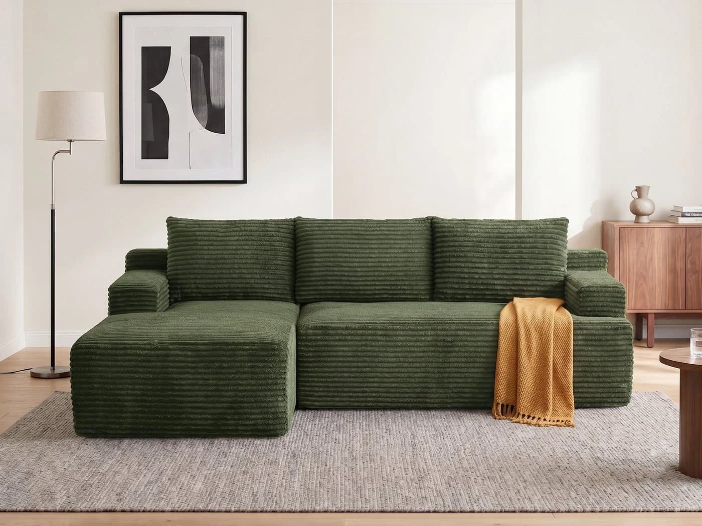 GLP Ecksofa L-Form Grün mit Schlaffunktion und Taschenfederkern