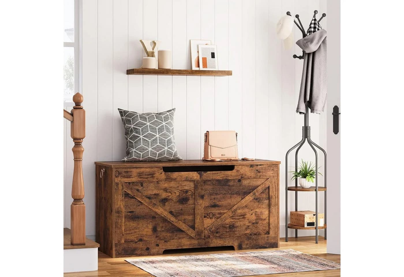 Hoobro Truhenbank aus Holz 100x40x50,5 cm Sitzbank mit Stauraum