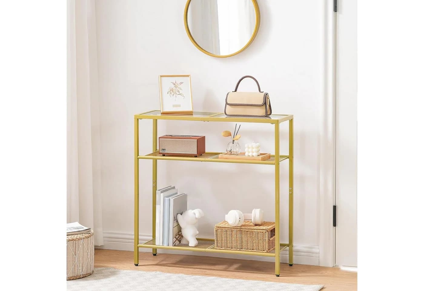 Hoobro Konsolentisch Gold 3 Ebenen Glas Metall Flurtisch 75cm