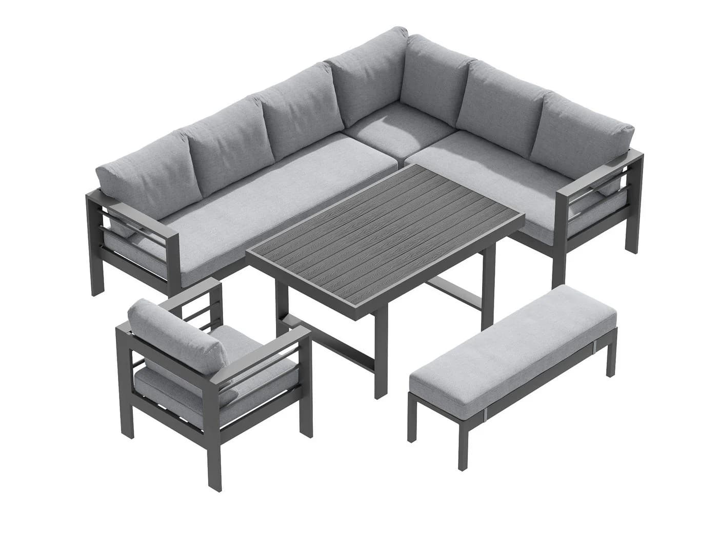MeXo Gartenlounge-Set XXL 6-tlg. Grau Aluminium mit Esstisch