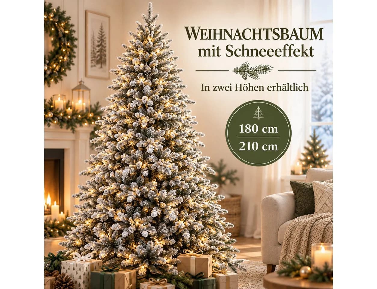 PHILODECO Künstlicher Weihnachtsbaum mit LED-Beleuchtung und Schneebeflockung