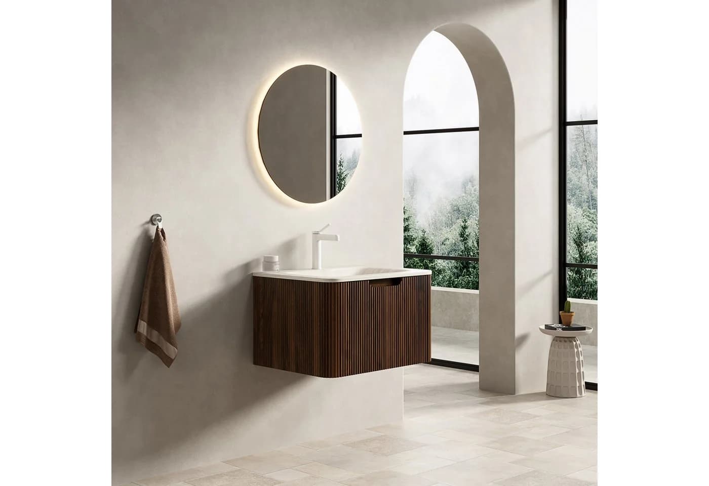 Odikalo Waschtisch mit Waschbecken Wandmontiert 80cm Walnuss