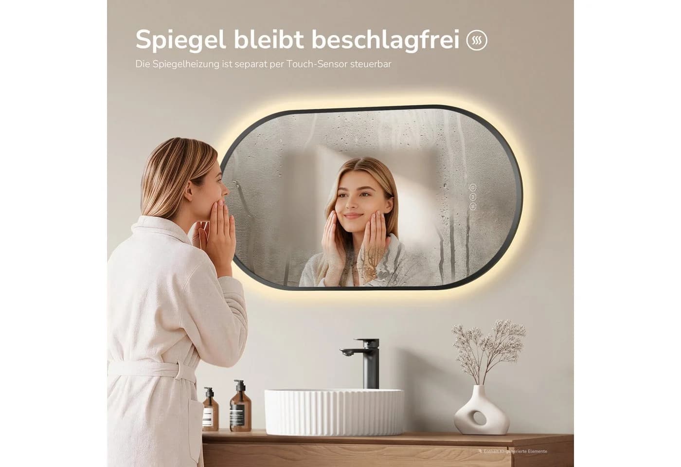 EMKE Badspiegel Oval mit LED, dimmbar, 3 Lichtfarben & Antibeschlag