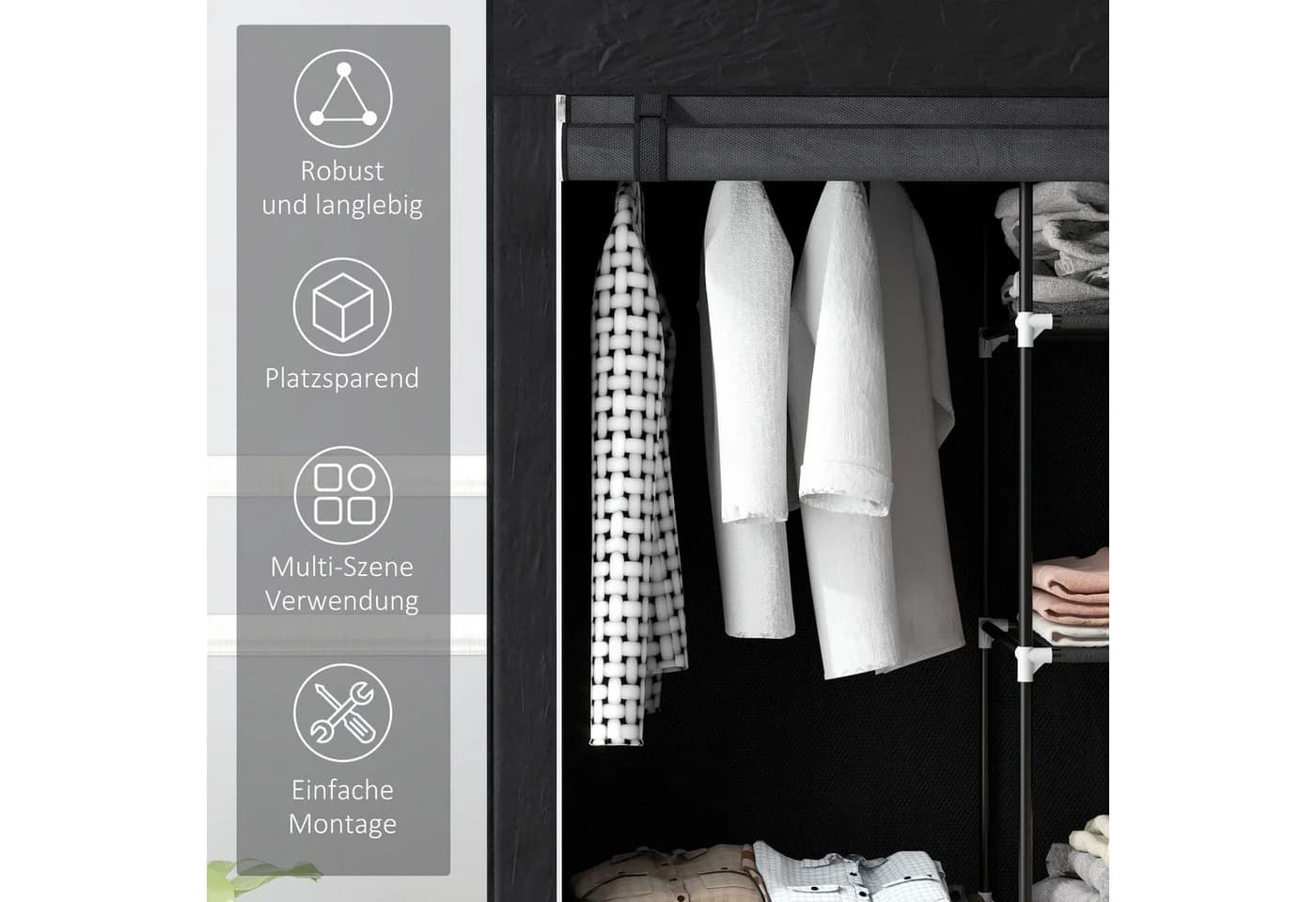 MC Star Stoffschrank 6 Fächer Vliesoptik Faltgarderobe Schwarz