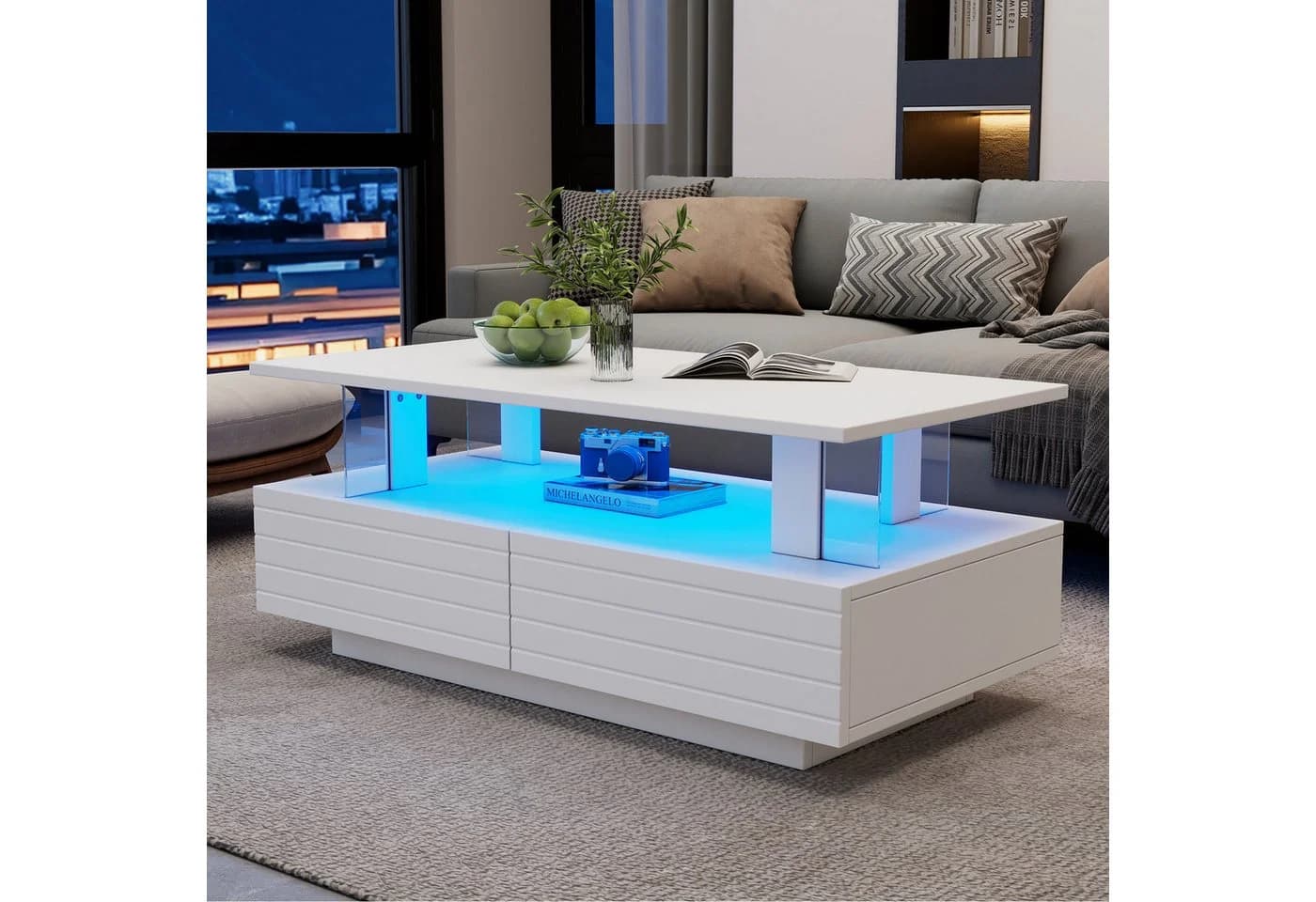 MC Star LED-Couchtisch Acryl Weiß mit Stauraum
