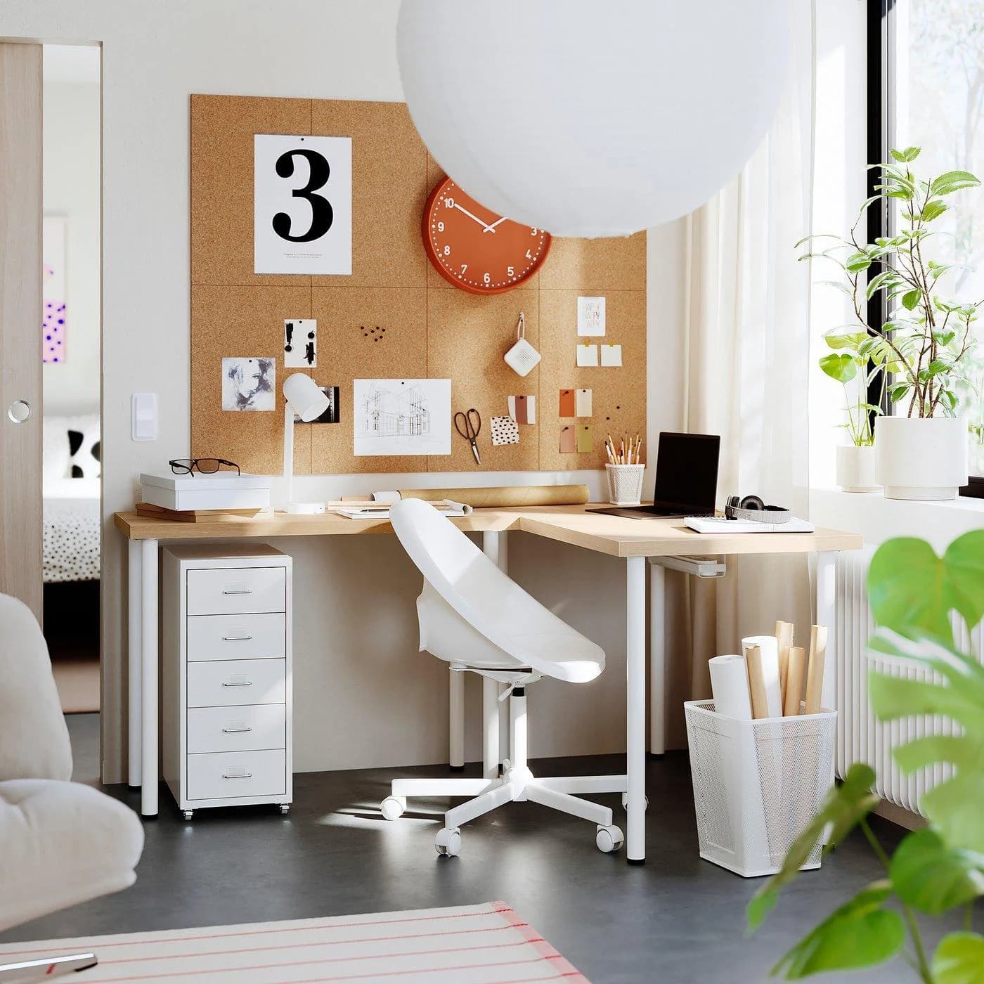 IKEA LAGKAPTEN / LINNMON L-förmiger Schreibtisch Eicheneffekt/Weiß