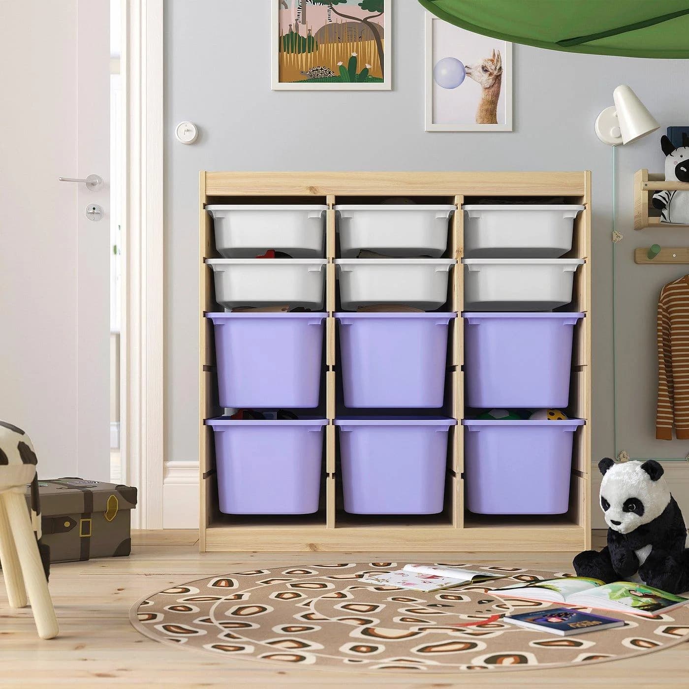 IKEA TROFAST Aufbewahrung mit Boxen Weiß Lila Kiefernholz