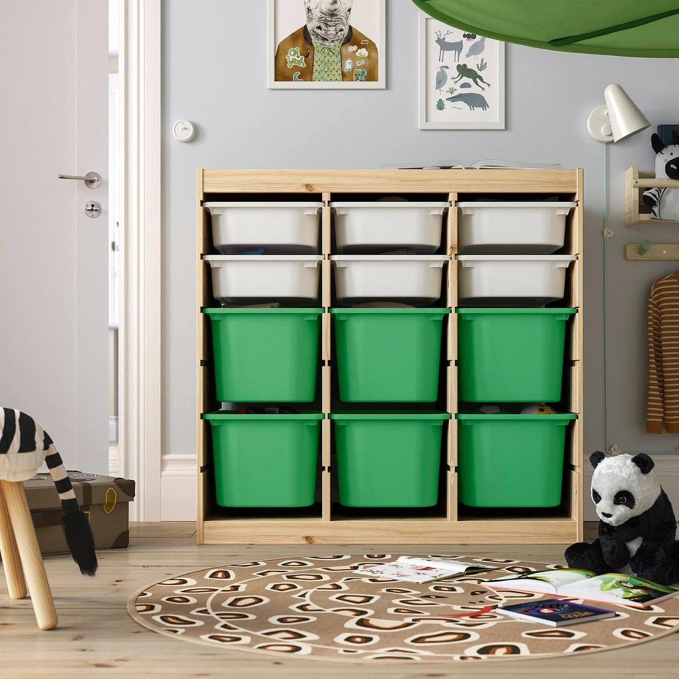 IKEA TROFAST Aufbewahrung mit Boxen Raumteiler Kiefer Weiß Grün