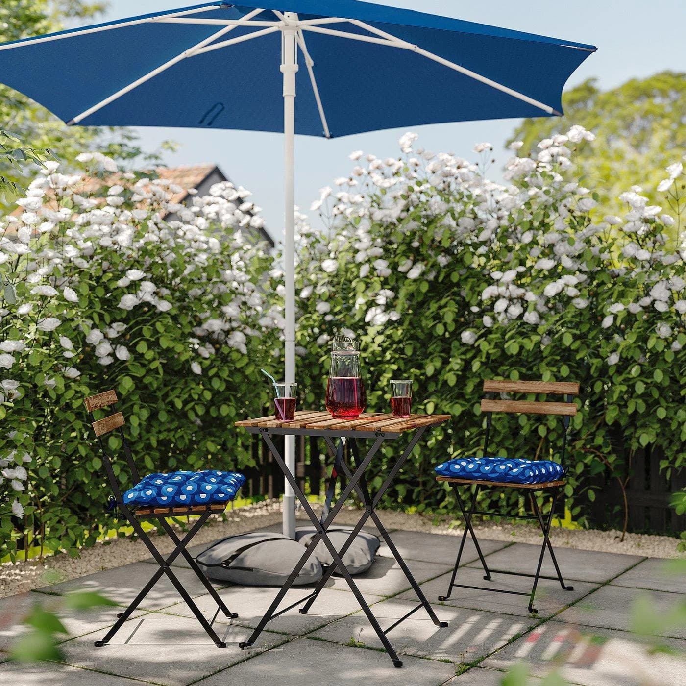 IKEA TÄRNÖ Tisch+2 Stühle/außen Faltbar Schwarz/Hellbraun/Dunkelblau