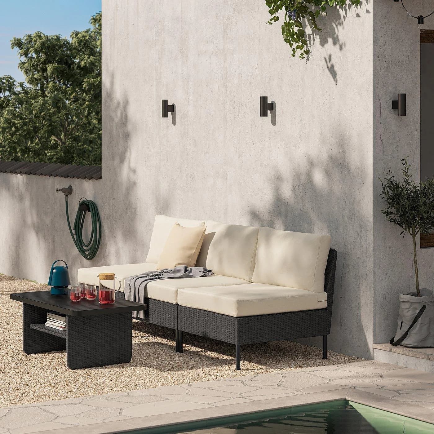 IKEA VITTSKÄR 3er-Sitzelement Dunkelgrau/Beige Kunststoff Rattan