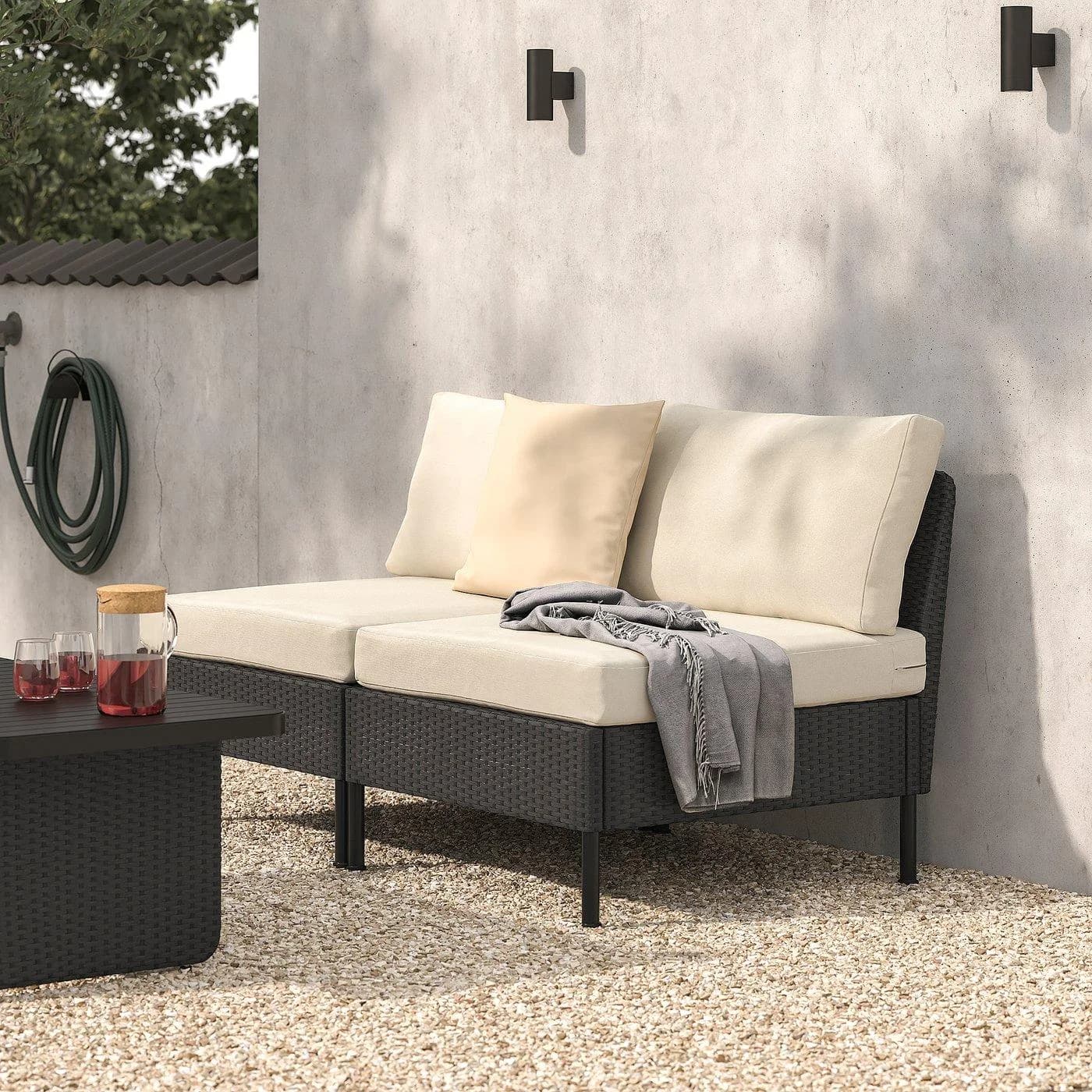 IKEA VITTSKÄR 2er-Sitzelement Dunkelgrau Beige Kunststoffrattan