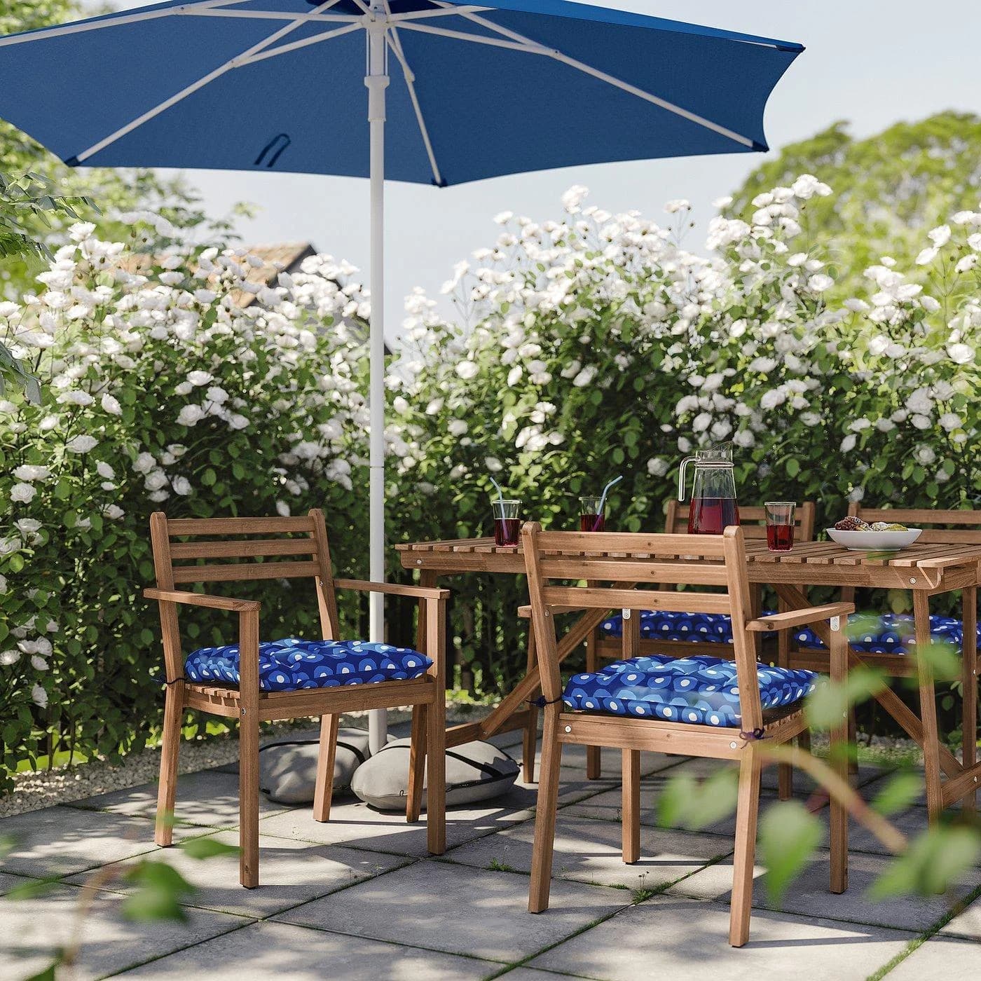 IKEA ASKHOLMEN Tisch+4 Armlehnstühle Außen Dunkelbraun/Dunkelblau