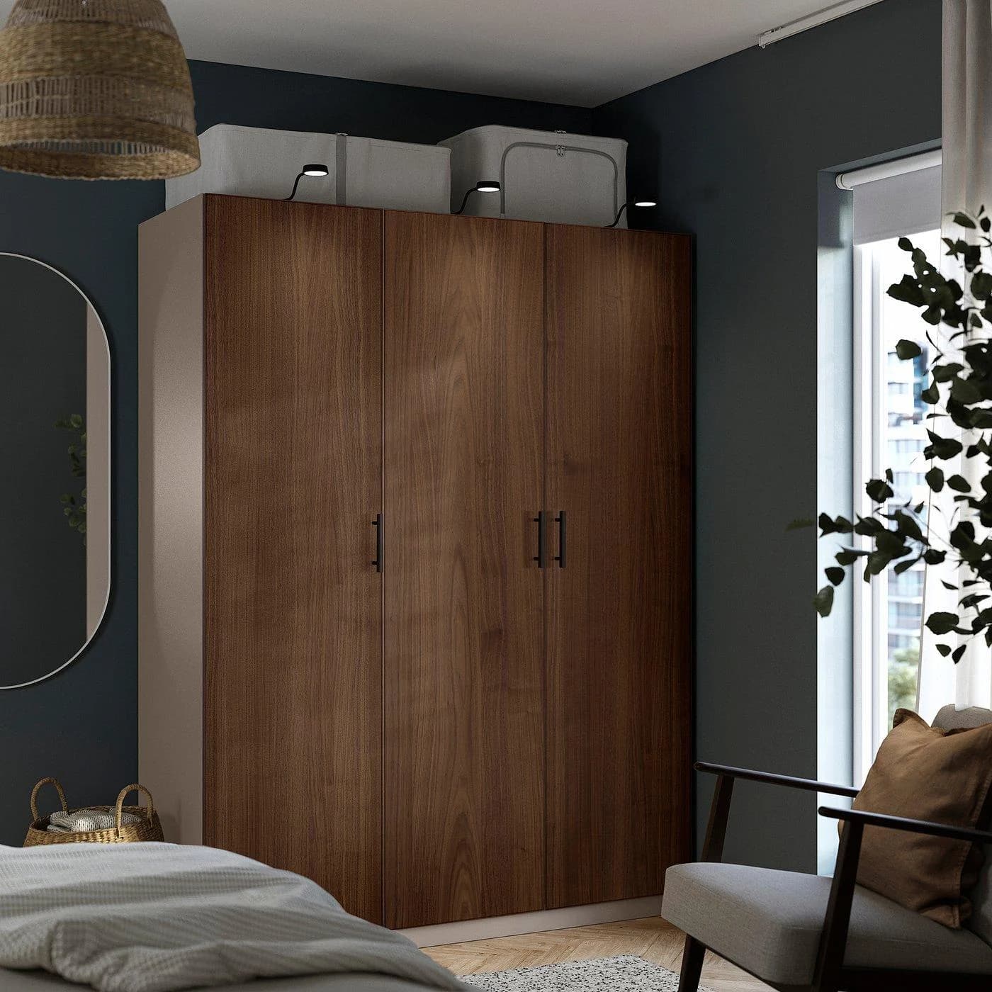 IKEA PAX / BJÖRNESKOGEN Schrankkombination Grau-Beige Nussbaumfurnier