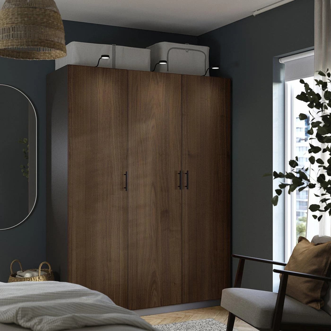 IKEA PAX BJÖRNESKOGEN Schrankkombination Dunkelgrau Nussbaumfurnier