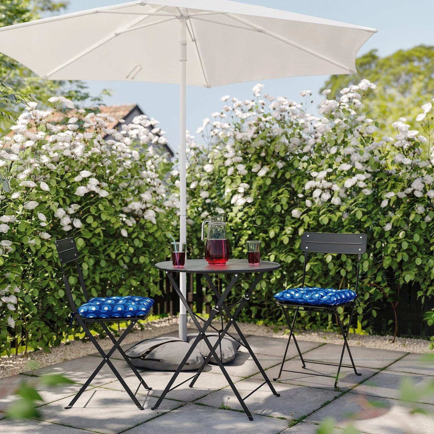 IKEA SUNDSÖ Tisch und 2 Klappstühle Anthrazit/Dunkelblau
