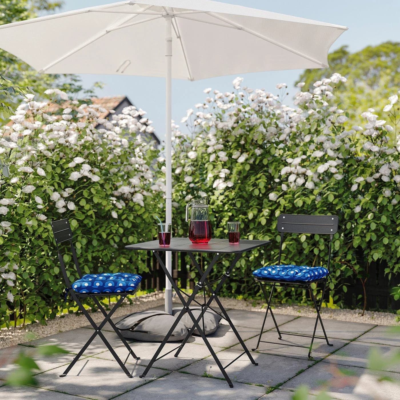 IKEA SUNDSÖ Tisch und 2 Klappstühle Anthrazit/Dunkelblau