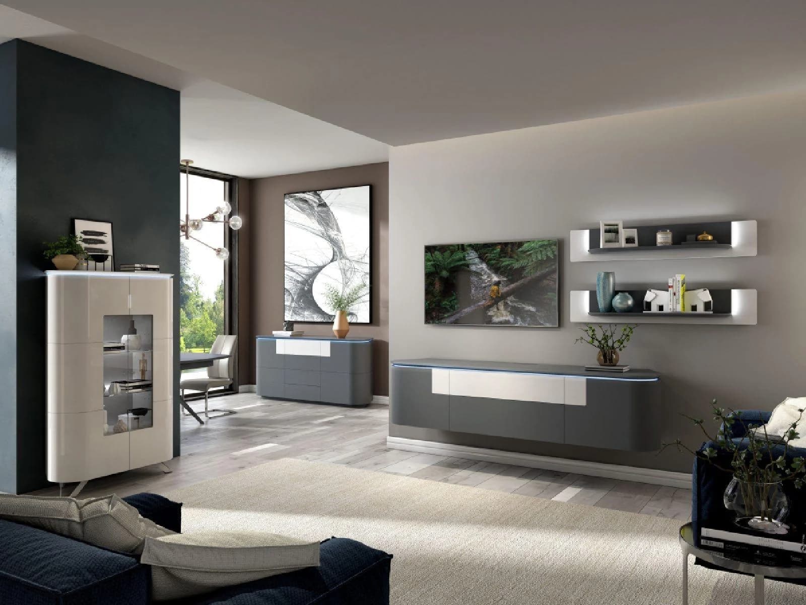 Ostermann Bar DSIGN ESANO Grau Glas Hochglanz Soft-Close