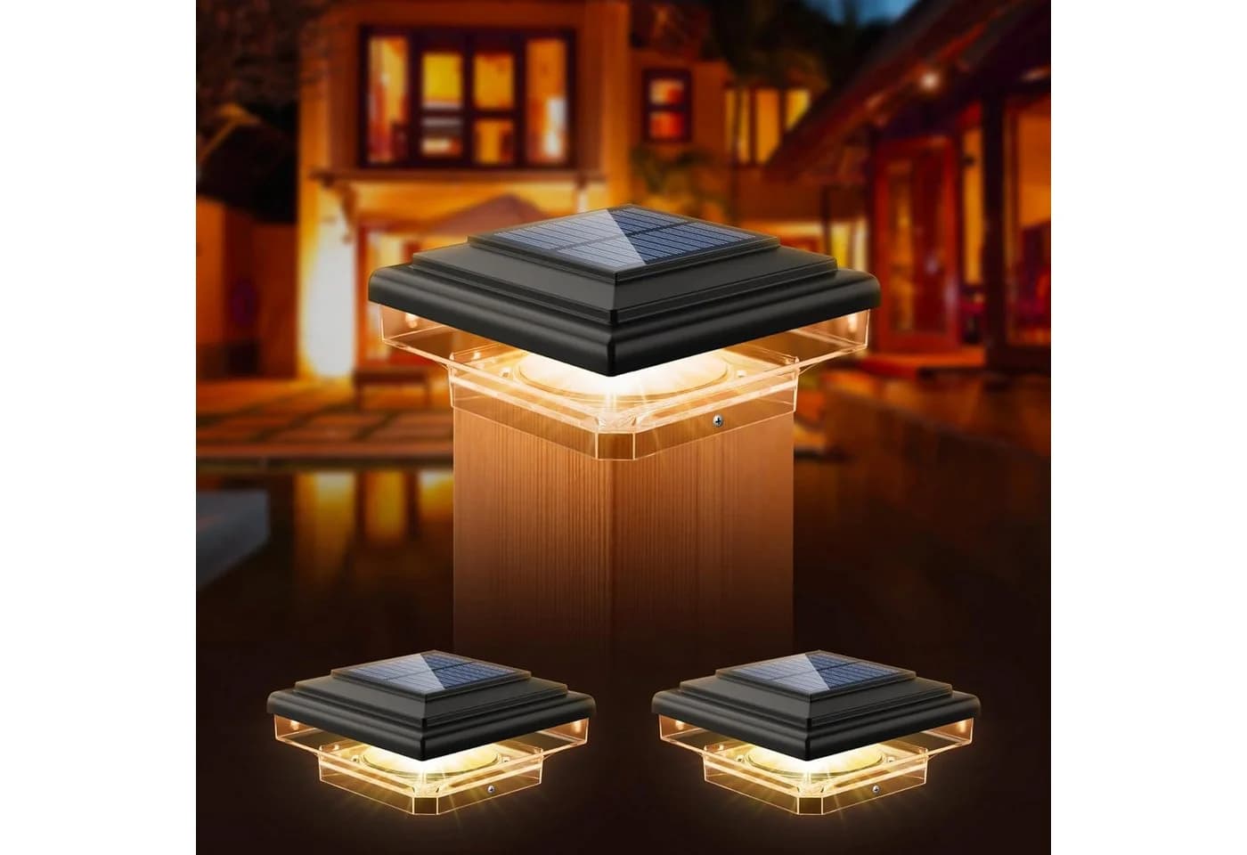 TUWENA Solar Pfostenkappe 2er Set IP65 Wasserdicht für Gartenpfosten