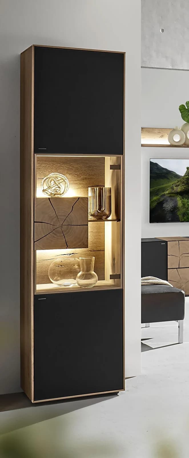 Vitrine hartmann HEAVEN Massivholz Eiche Mattglas Anthrazit