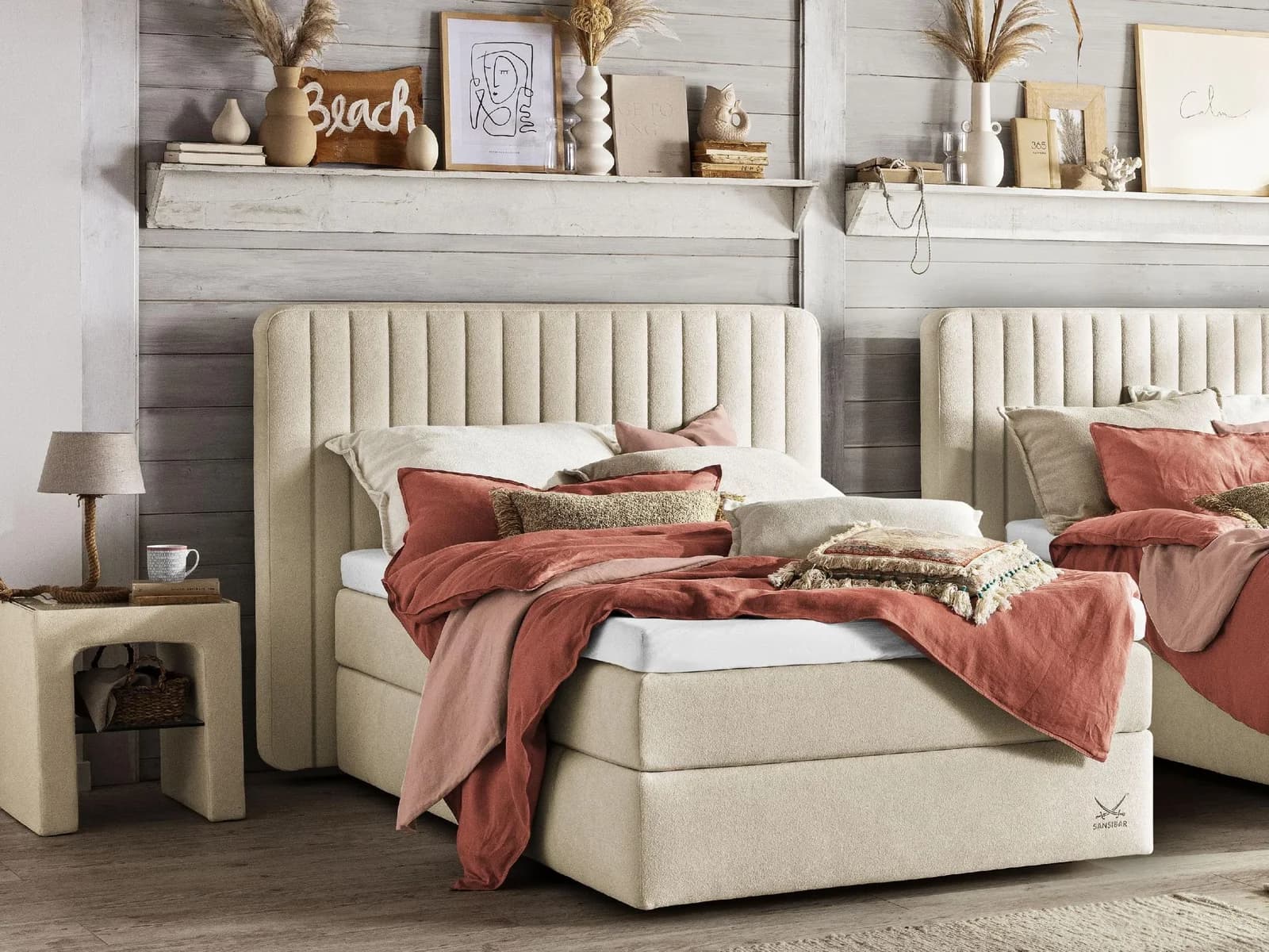 Boxspringbett SANSIBAR VINTERDAL Weiß Stoff Sicuro