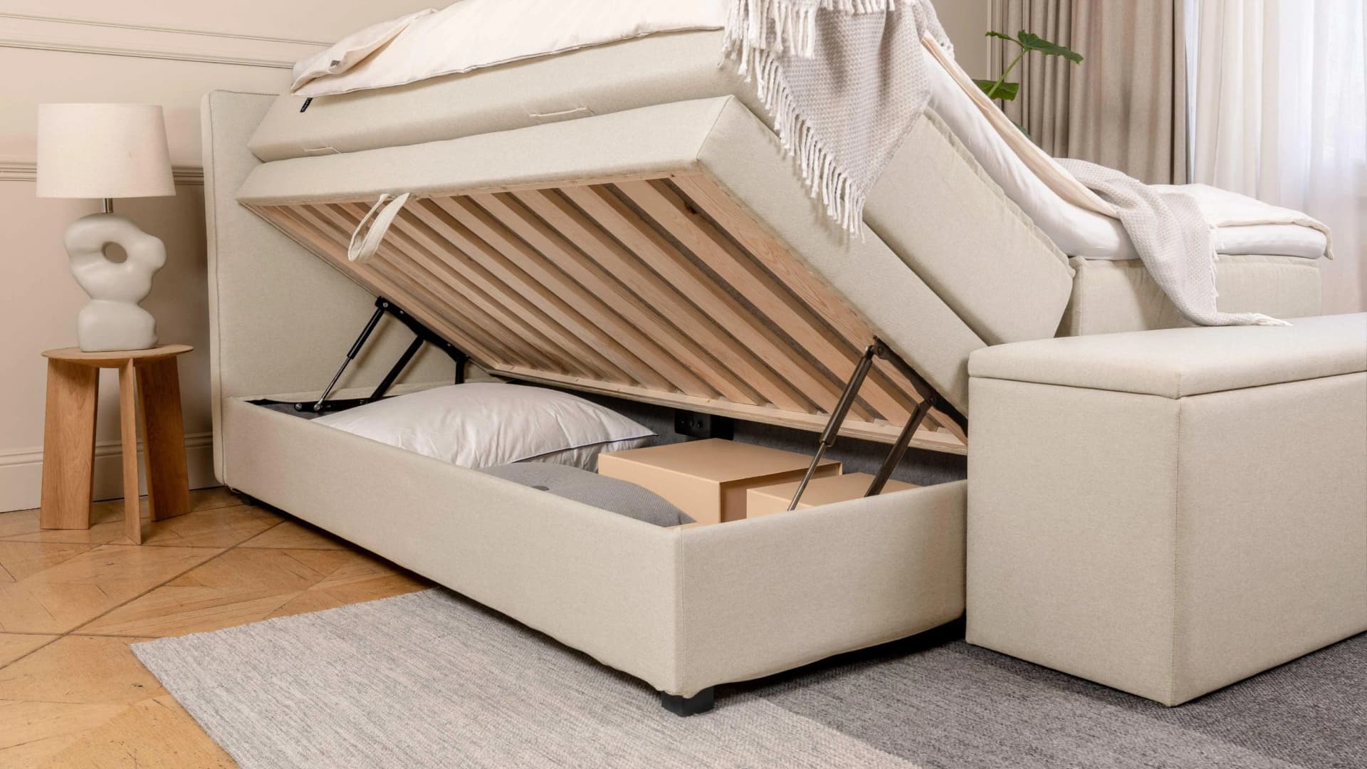 BRUNO Boxspringbett Premium Beige mit Bettkasten & Massivholz