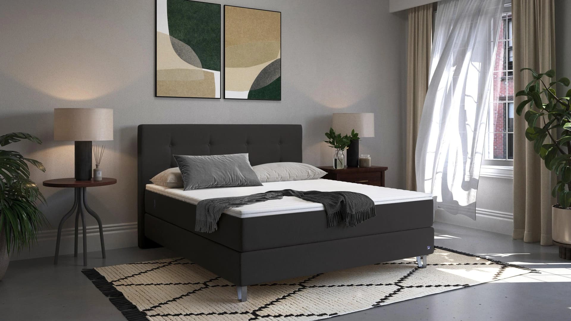 BRUNO Boxspringbett Premium Schwarz Massivholz Tonnentaschenfedern H3