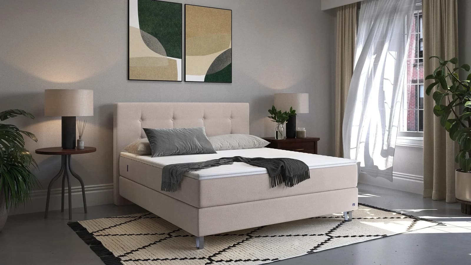 BRUNO Boxspringbett Premium Beige Massivholz H3/H2