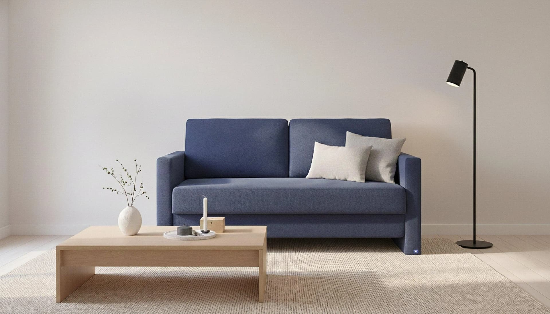 BRUNO Schlafsofa Blau Boxspring & Massivholz