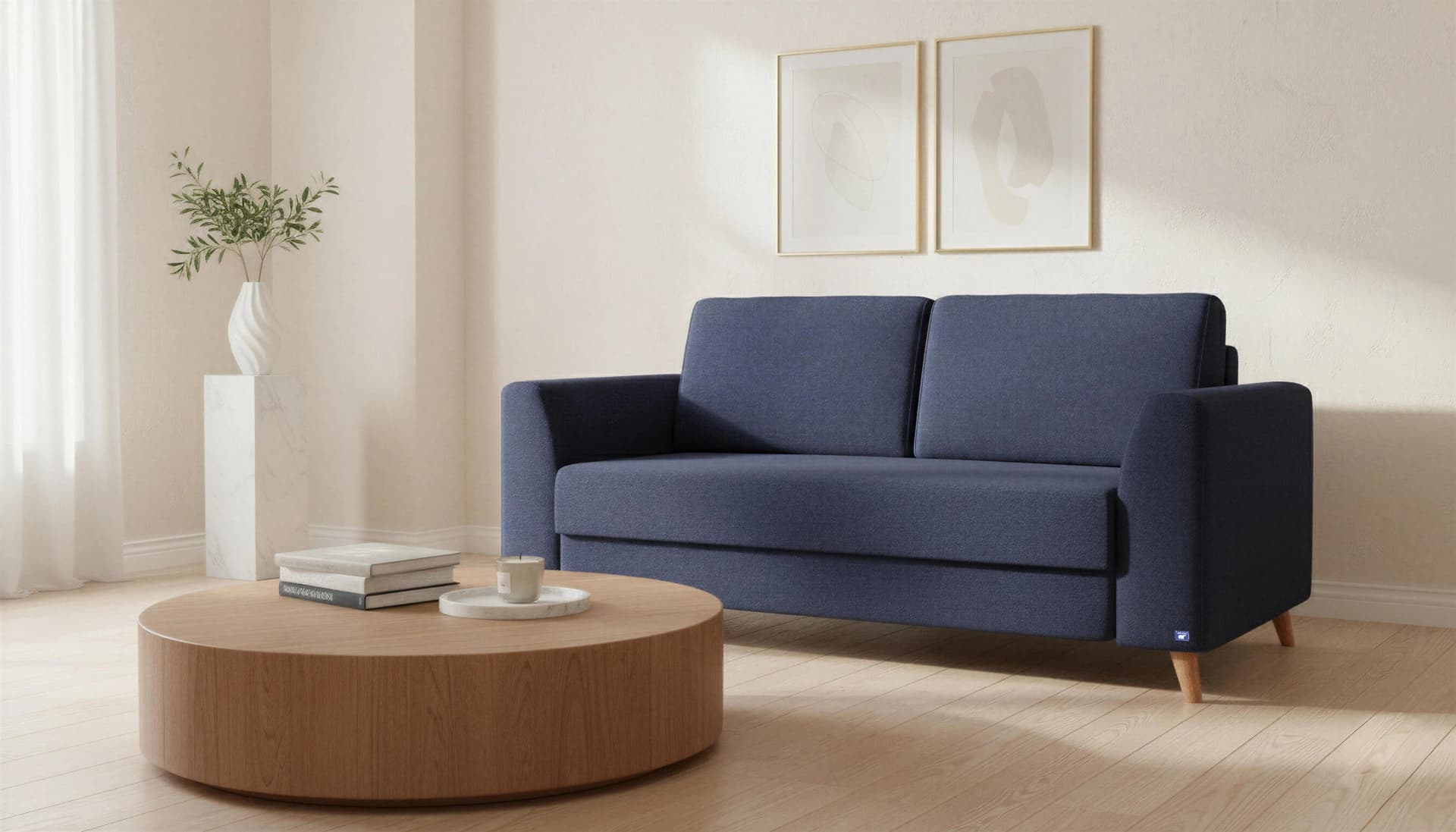 BRUNO Schlafsofa Blau Massivholz Boxspring