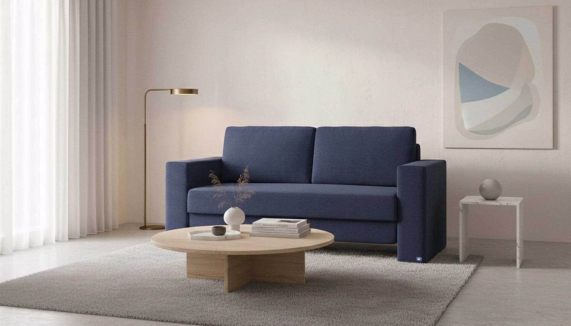 BRUNO Schlafsofa Blau Boxspring & Massivholz