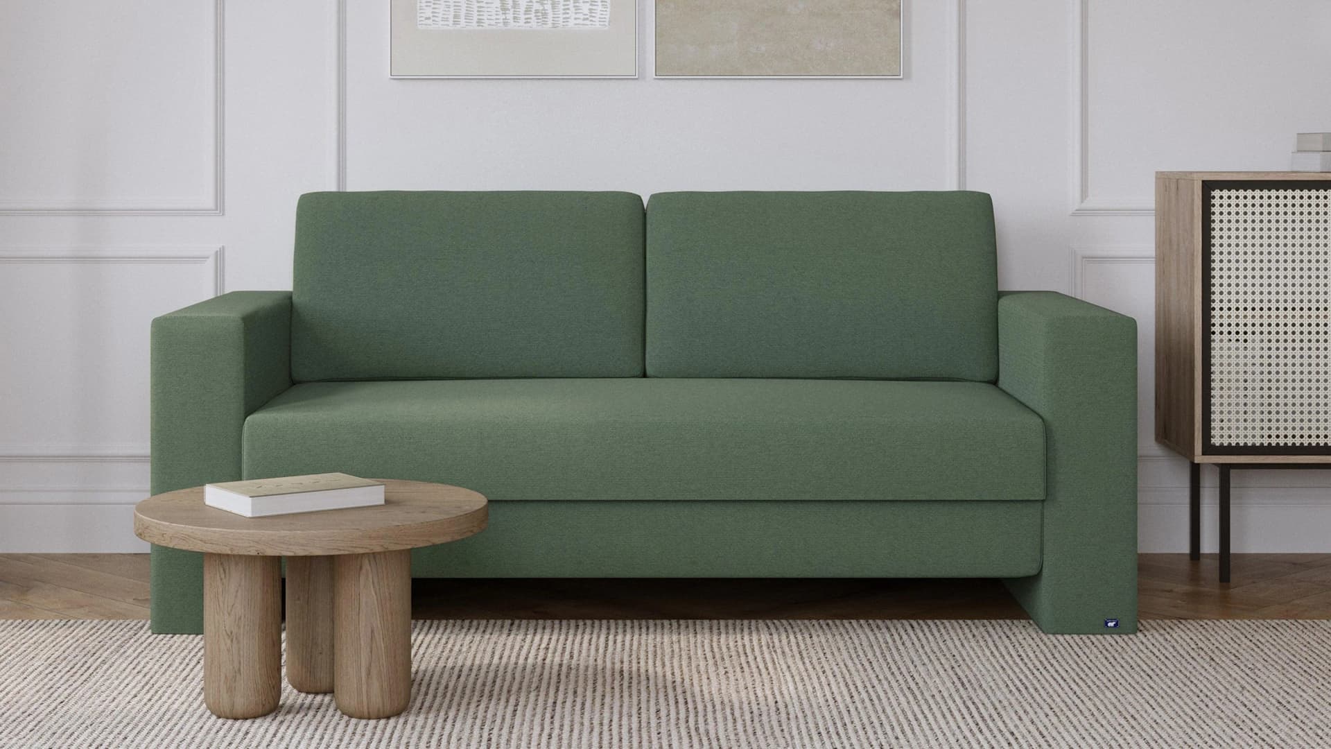 BRUNO Schlafsofa Grün Boxspring & Massivholz