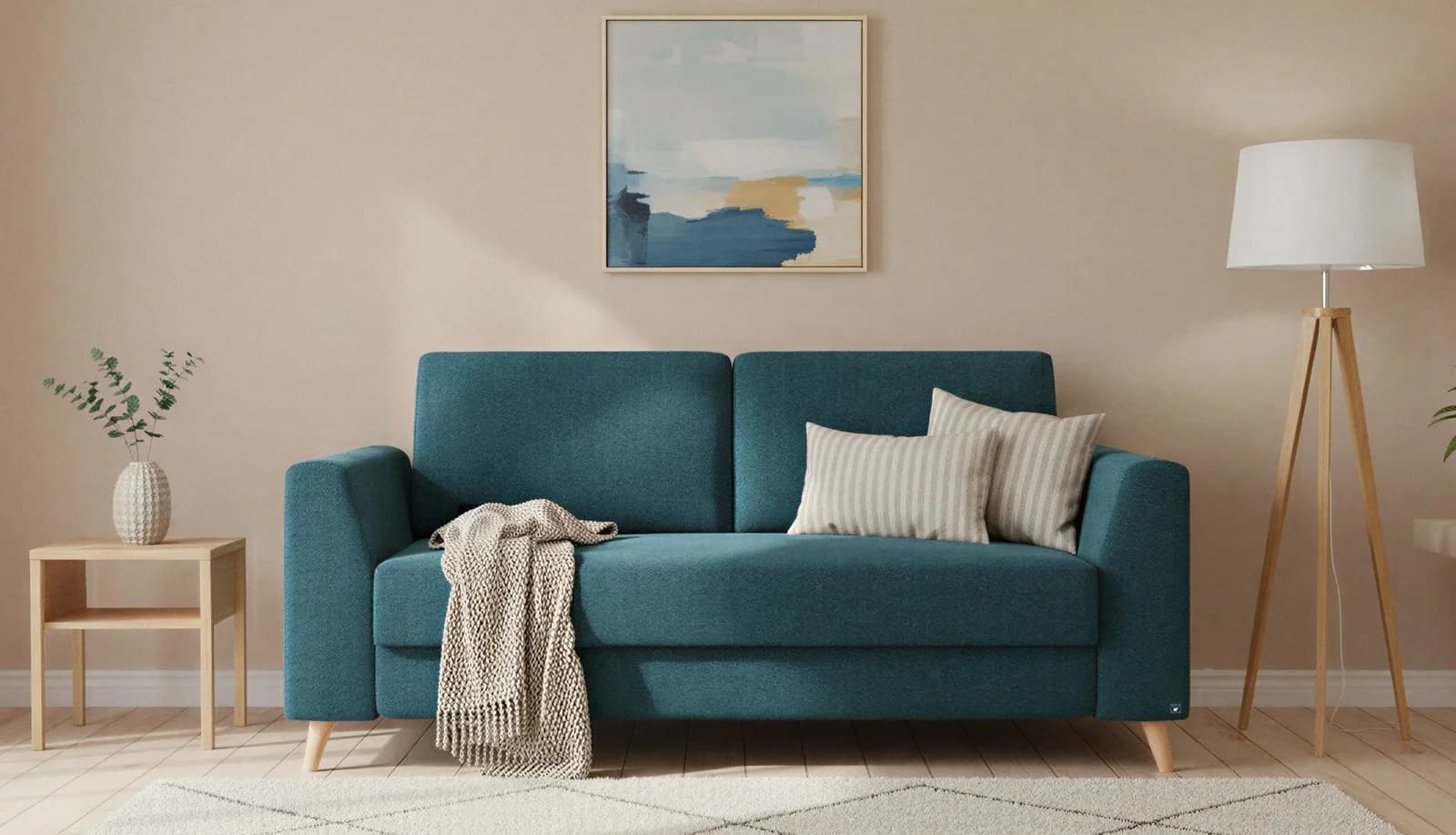 BRUNO Schlafsofa 160cm Petrol-Türkis Boxspring & Massivholz